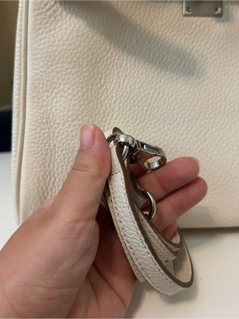 28cm Silver on Cream Top Handle Leather Satchel KL Style